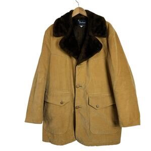 Vintage Shanhouse Outerwear Mens 46L Corduroy Barn Coat Field Jacket Faux Fur